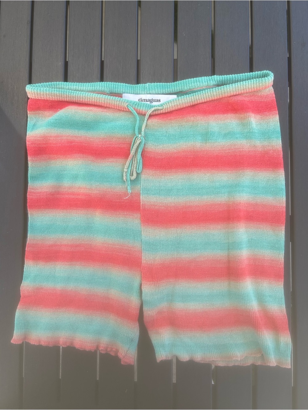 Gimaguas Coral and Mint Striped Knit Shorts